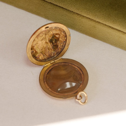 Victorian Gold Filled Jeweled lions Locket