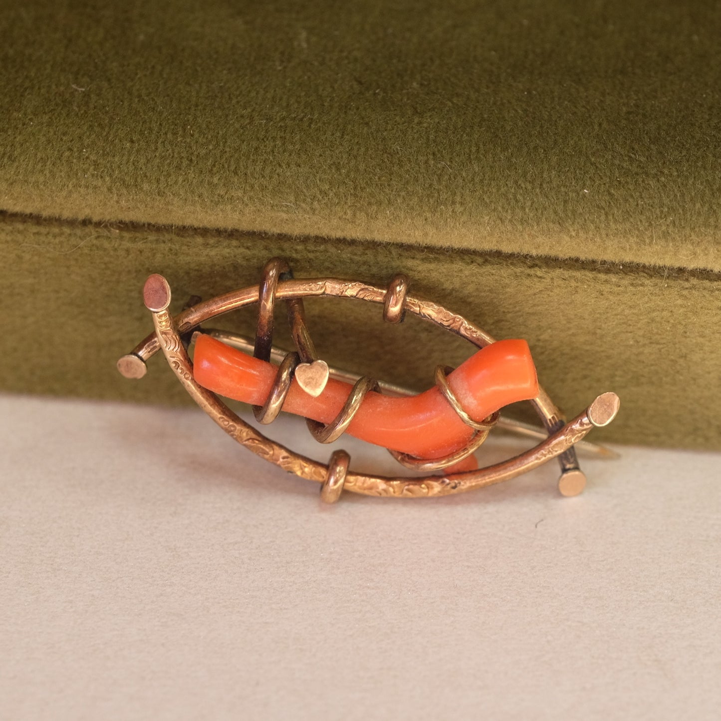 Victorian Gold Filled Coral Sweetheart Pin