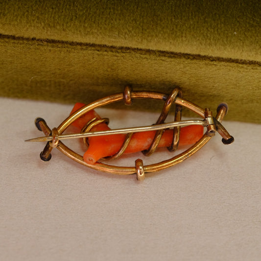 Victorian Gold Filled Coral Sweetheart Pin