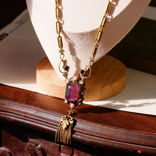 Victorian Oblong faux amethyst pendant necklace