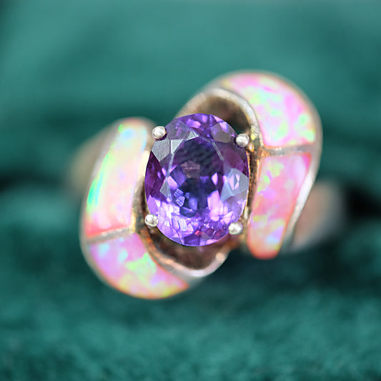 Amethyst and Opalescence Silver Ring