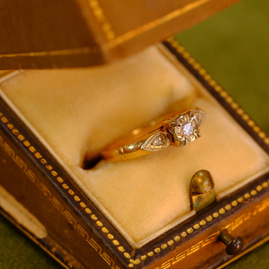 14K Yellow Gold Diamond Ring 1940s
