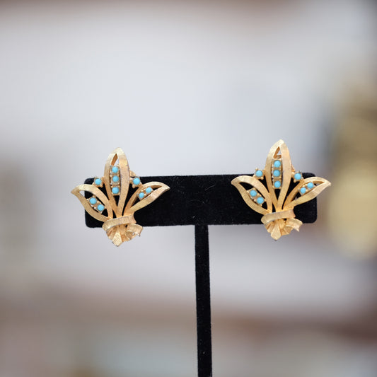 Ciner Gold Leaf & Turquoise Clip-ons