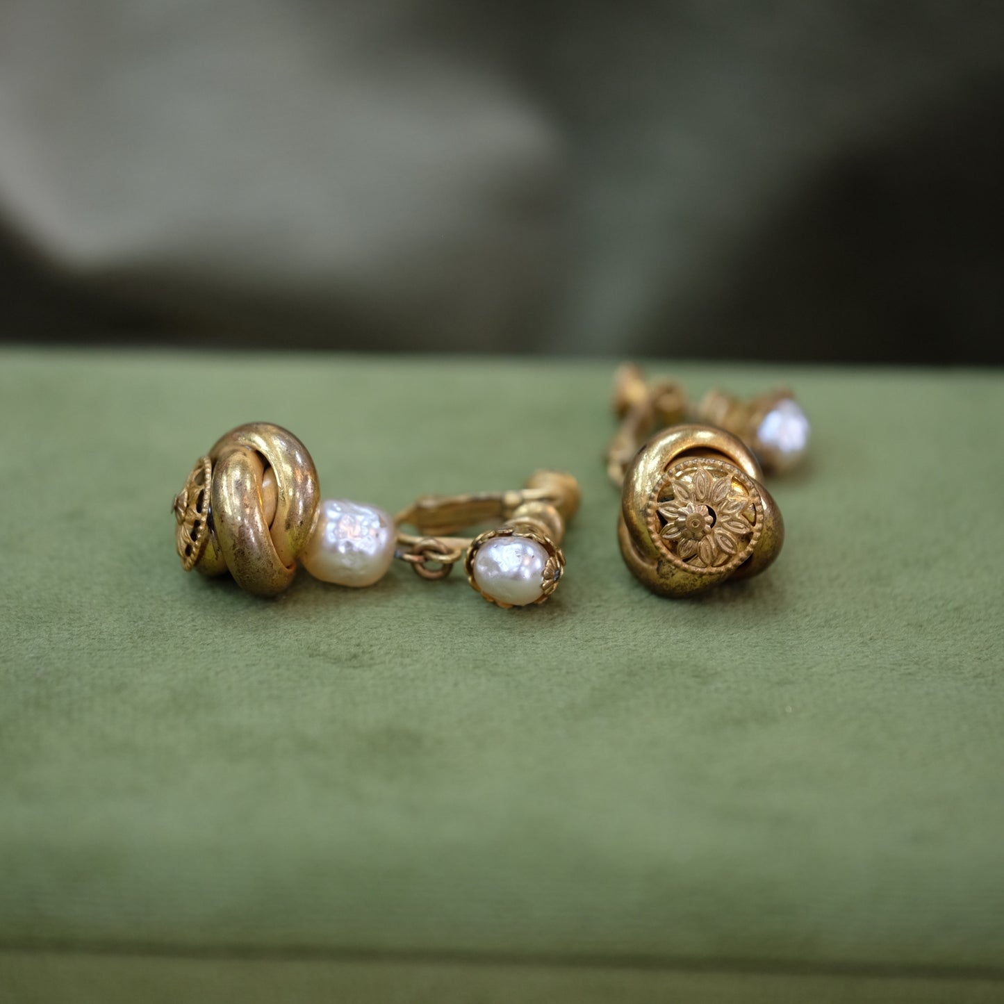 Miriam Haskell Dangle Earrings Twisted Gold Pearl Earrings 1960s