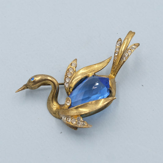 Vintage Sterling Bird with Blue Glass Center 1940s