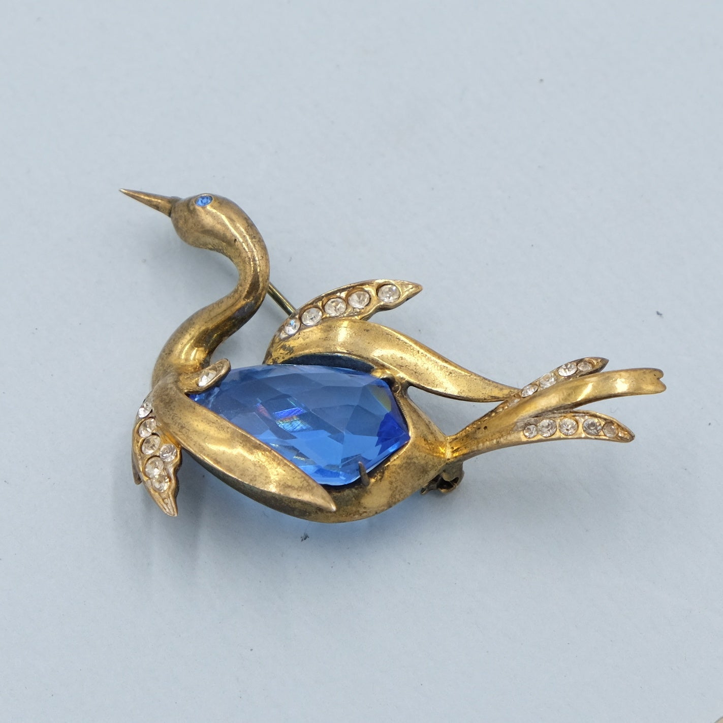 Vintage Sterling Bird with Blue Glass Center 1940s
