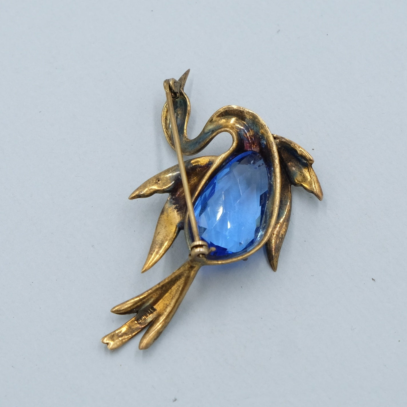 Vintage Sterling Bird with Blue Glass Center 1940s