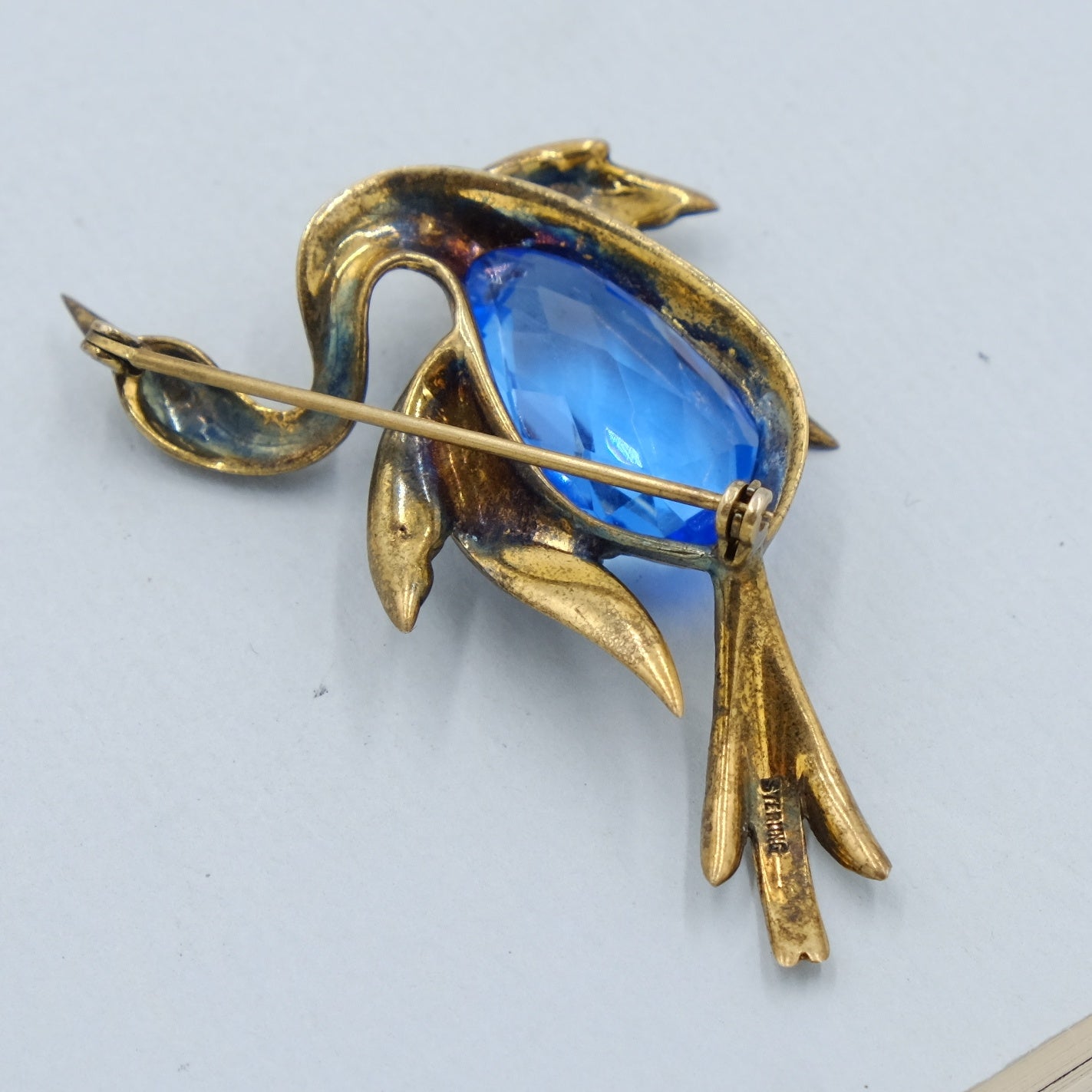 Vintage Sterling Bird with Blue Glass Center 1940s