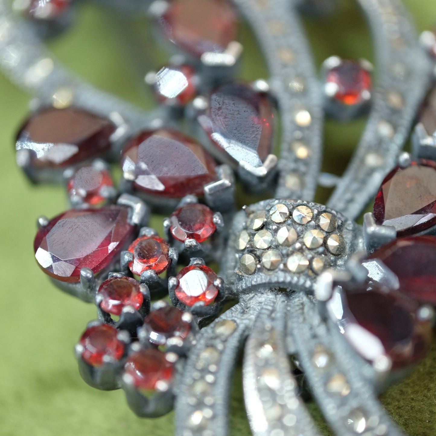 Sterling Brooch with Garnets & Marcasites, c.1930