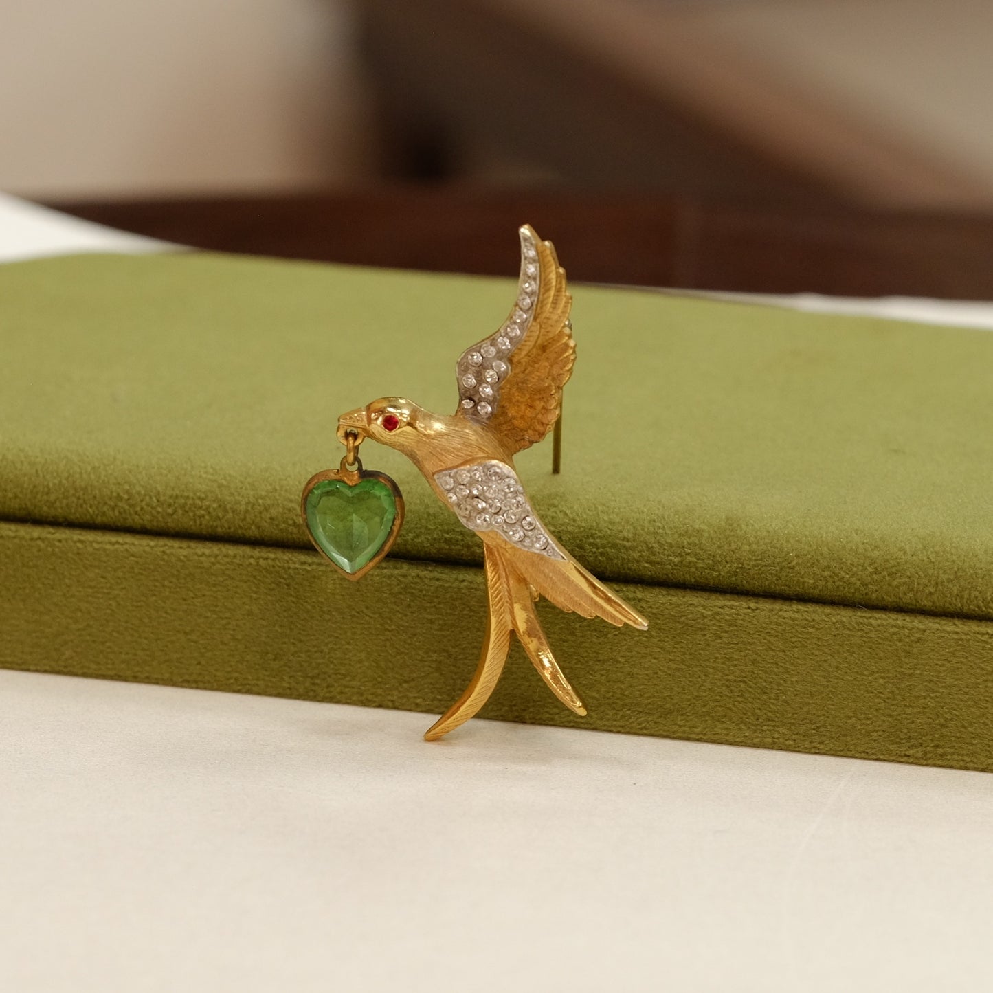 Kramer Bird with Crystal Heart Charm 1950s