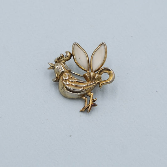 Vintage Rooster Pin with Milk Glass 1940s