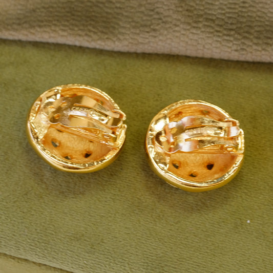 Vintage Ciner Round Button Earrings 1980s