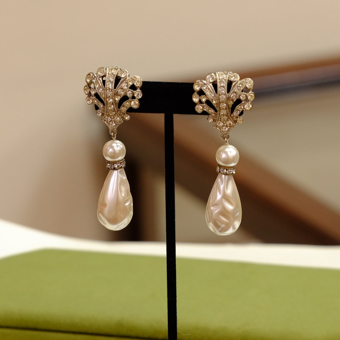Vintage Tara Statement Earrings with Faux Pearl Drop 1980s