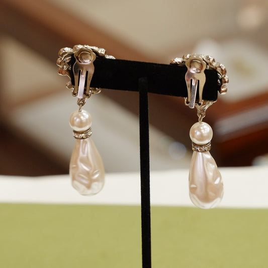 Vintage Tara Statement Earrings with Faux Pearl Drop 1980s
