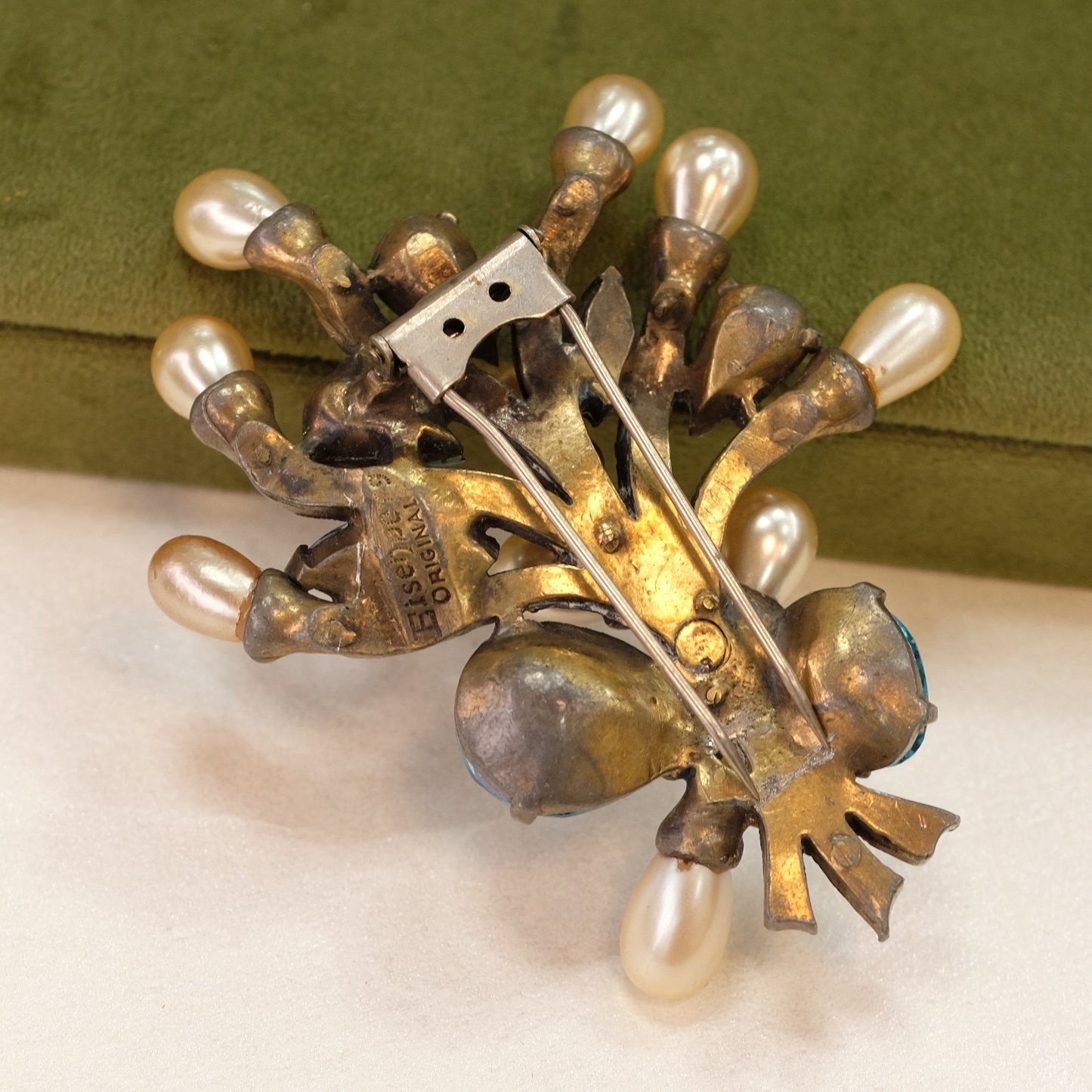 Eisenberg Original Blue Pearl Dress Clip 1940s