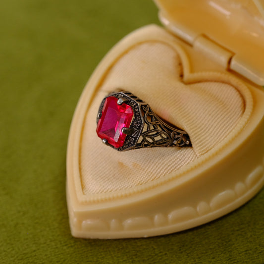 Antique Sterling Filigree Spinel Ring