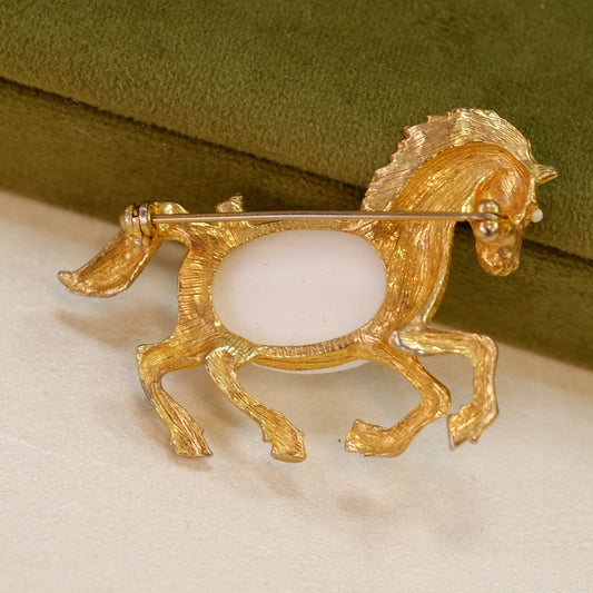 Vintage Goldtone Horse with White Cabochon 1960s