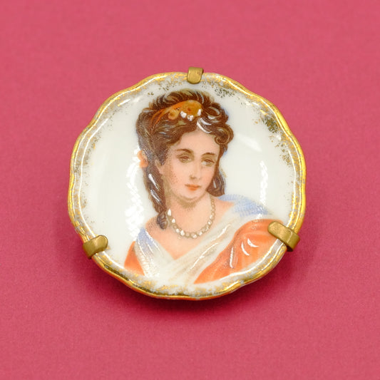Vintage European Porcelain Portrait Brooch 1900s