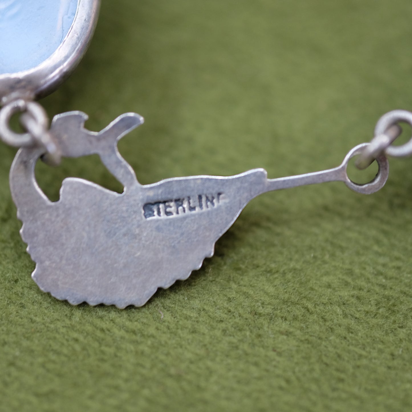 Sterling blue cab figural fish bracelet