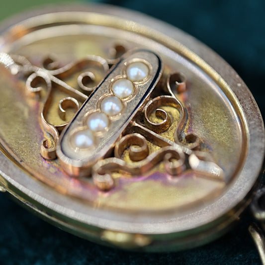 Victorian Gold Filled Locket with Seed Pearls