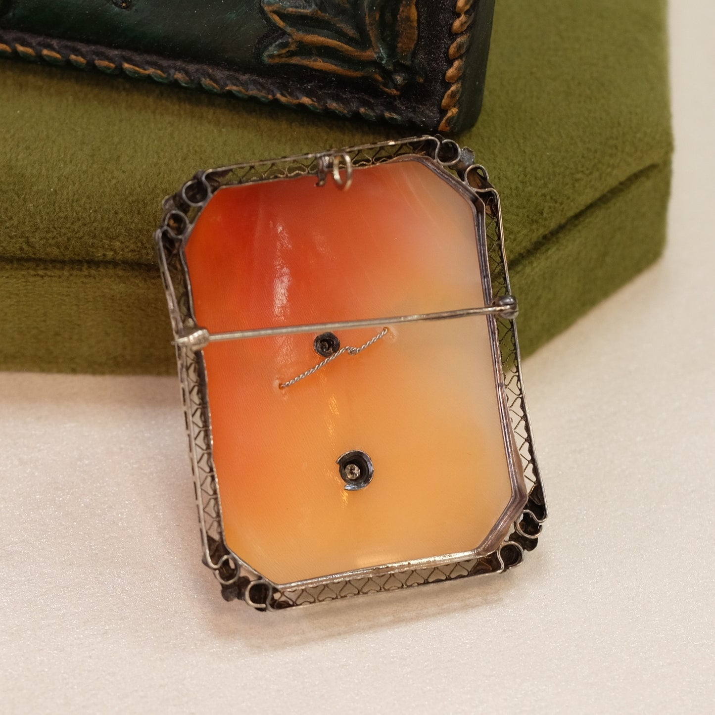 14K Gold Diamond Square Cameo Brooch/Pendant