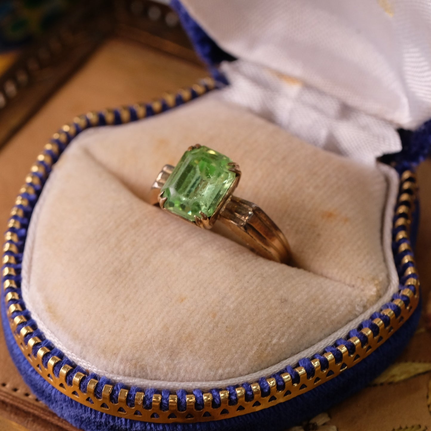 Art Deco Gold Filled Uranium Glass Ring