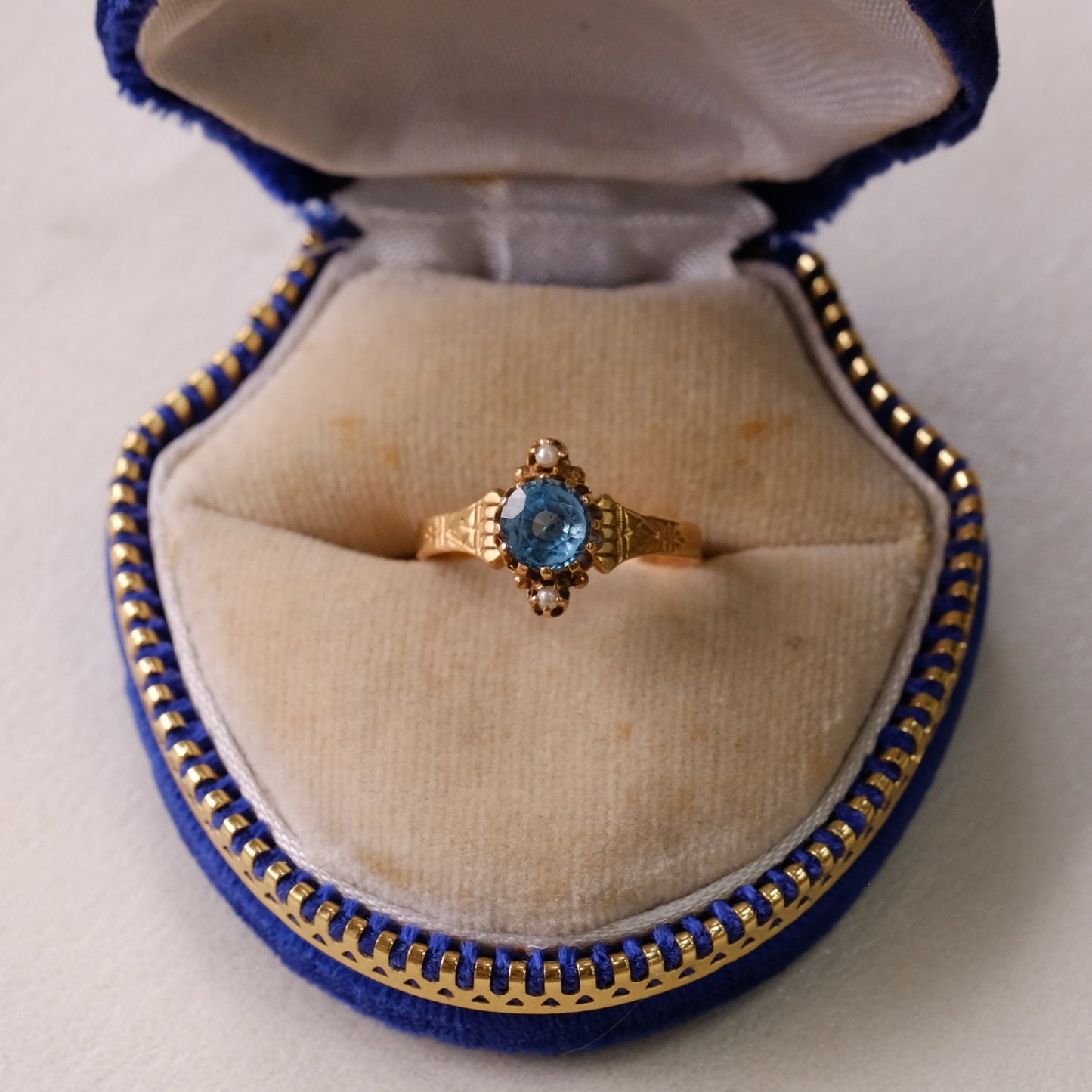 14K Rose Gold Topaz Seed Pearls Ring