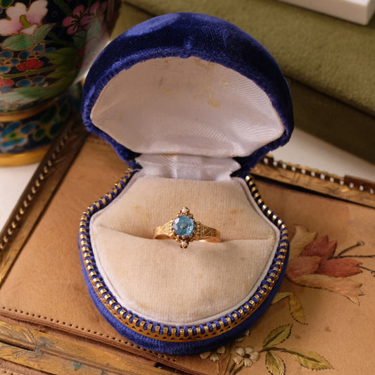 14K Rose Gold Topaz Seed Pearls Ring