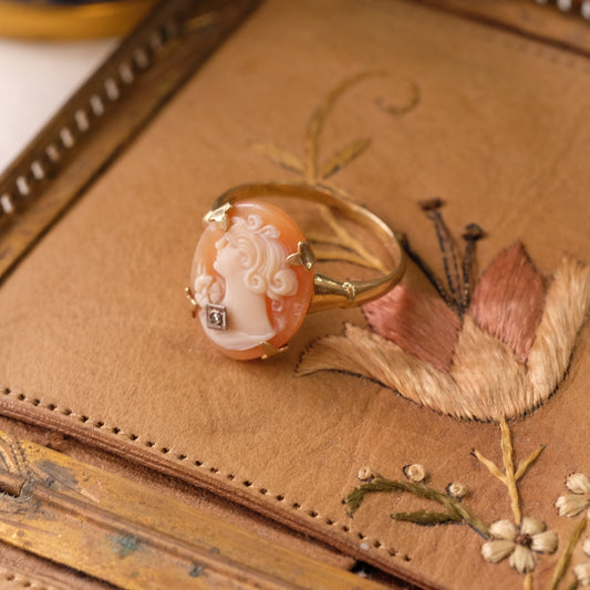10K Gold Cameo Diamond Ring