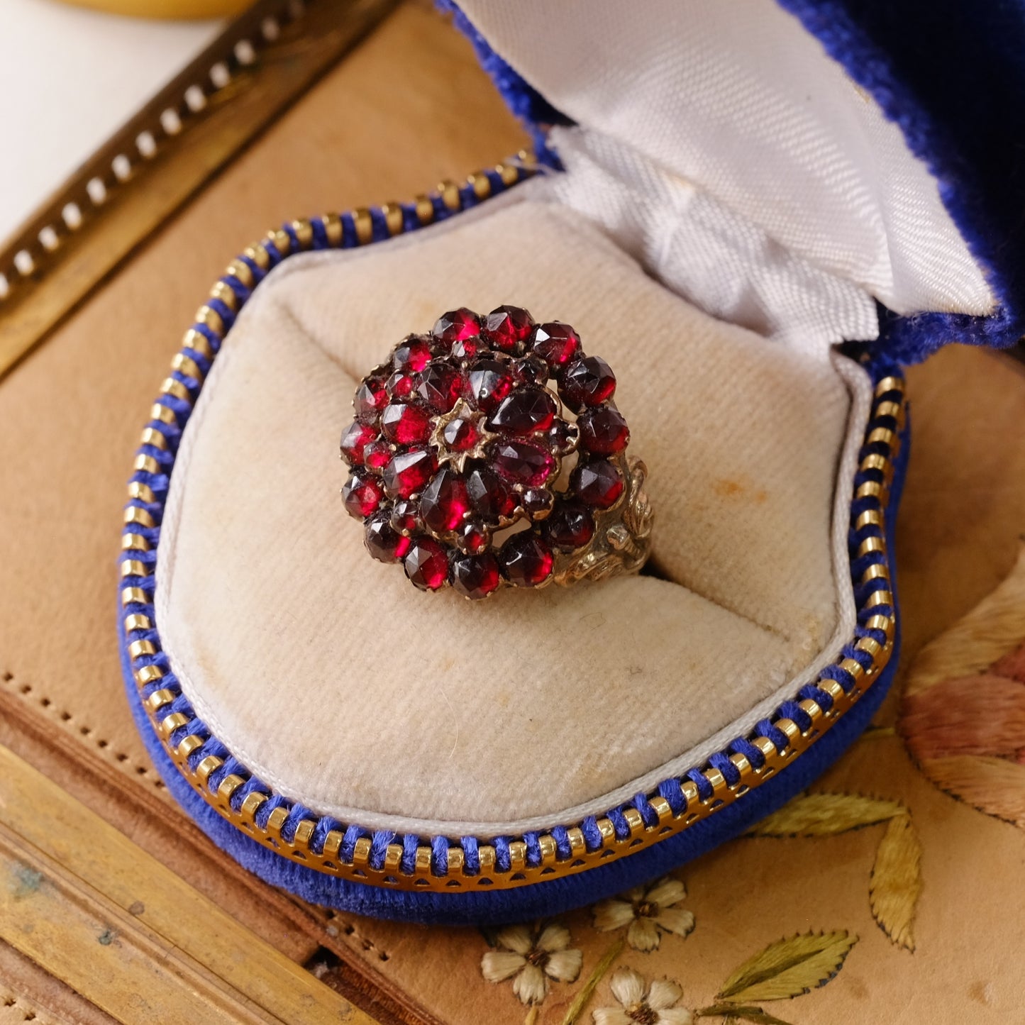 Victorian 10K Sterling Garnet Cluster Ring