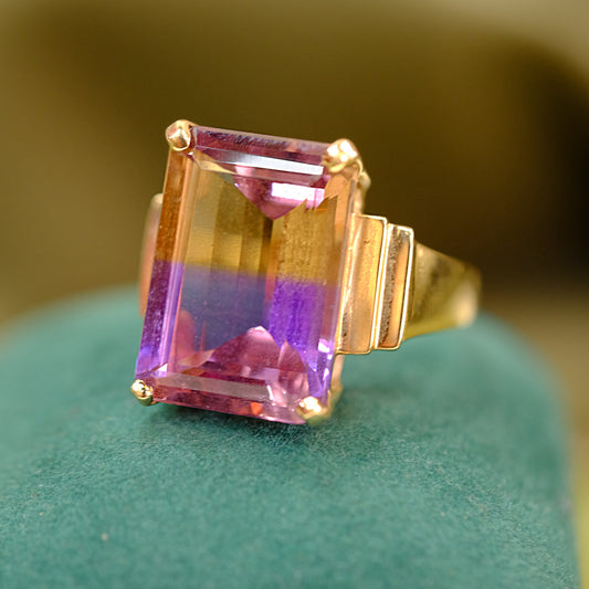 14k Gold Emerald Cut Amethyst Ring