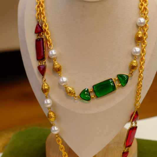 Poured Glass Faux Pearls Chain Necklace