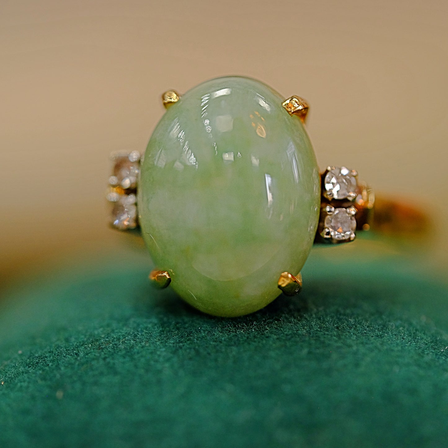 14k Gold Jadeite Diamond Ring