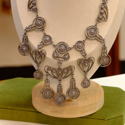 Intricate Etruscan Style Dangle Necklace 1970s