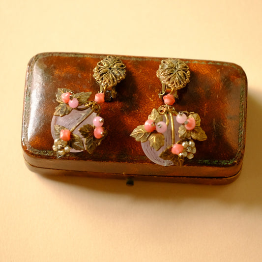 Vintage Pink Glass earrings 1960s