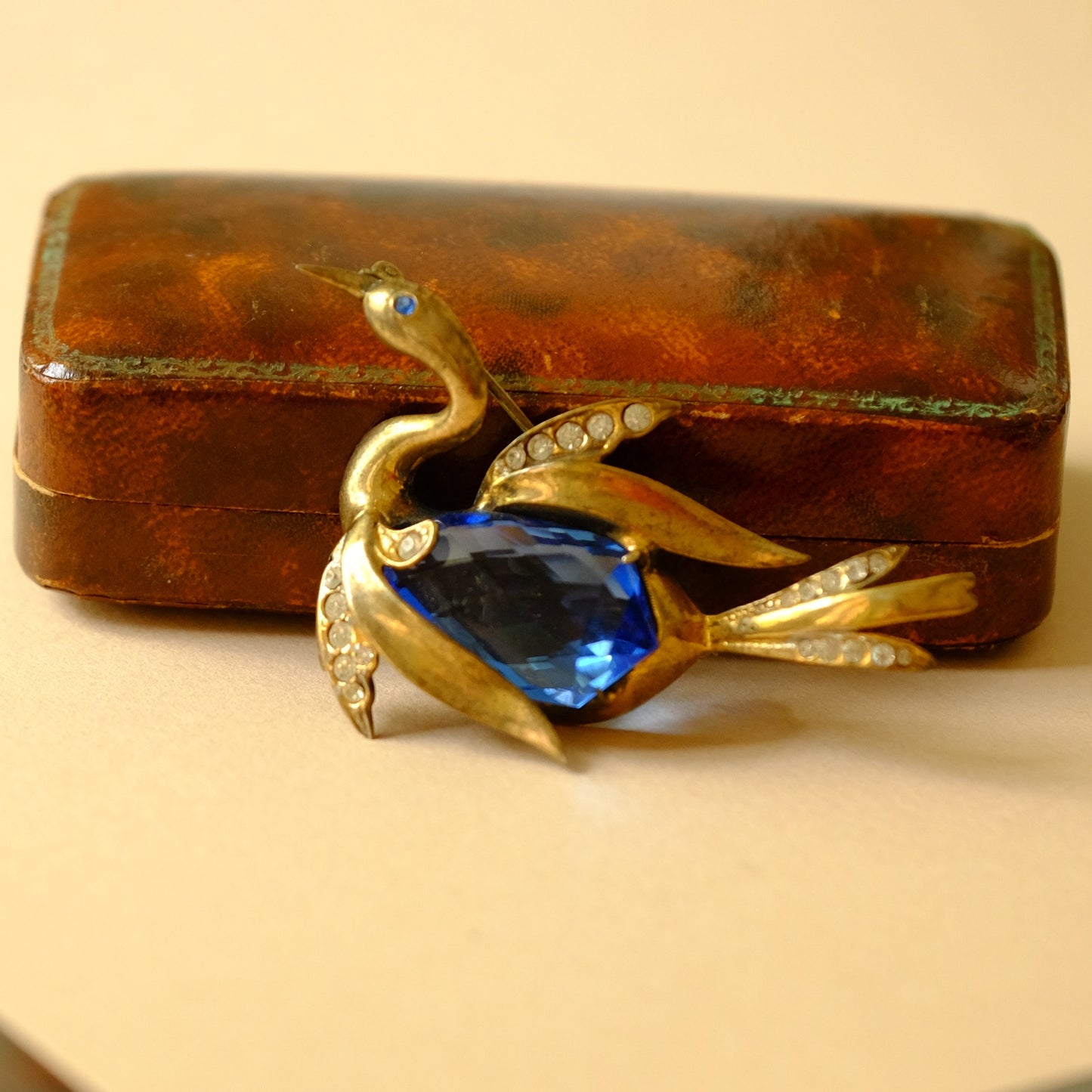 Vintage Sterling Bird with Blue Glass Center 1940s