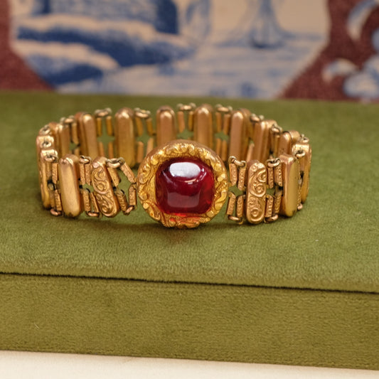 Antique 1905 Expansion bracelet with Red Cabochon