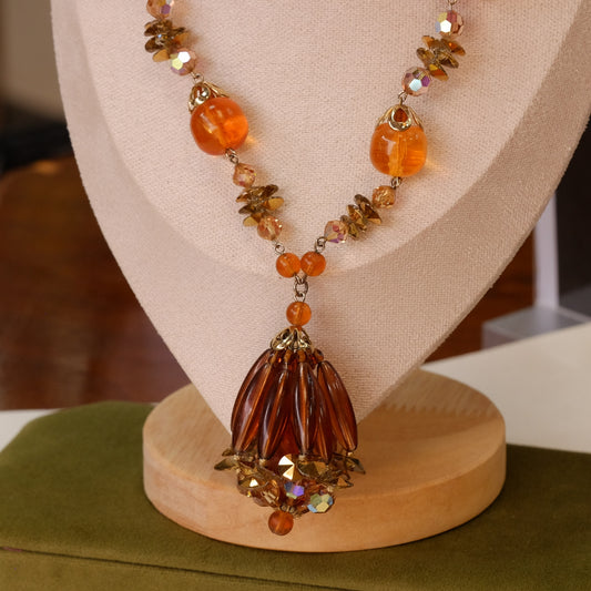 Vendome Faux Amber Necklace Tassel 1960s