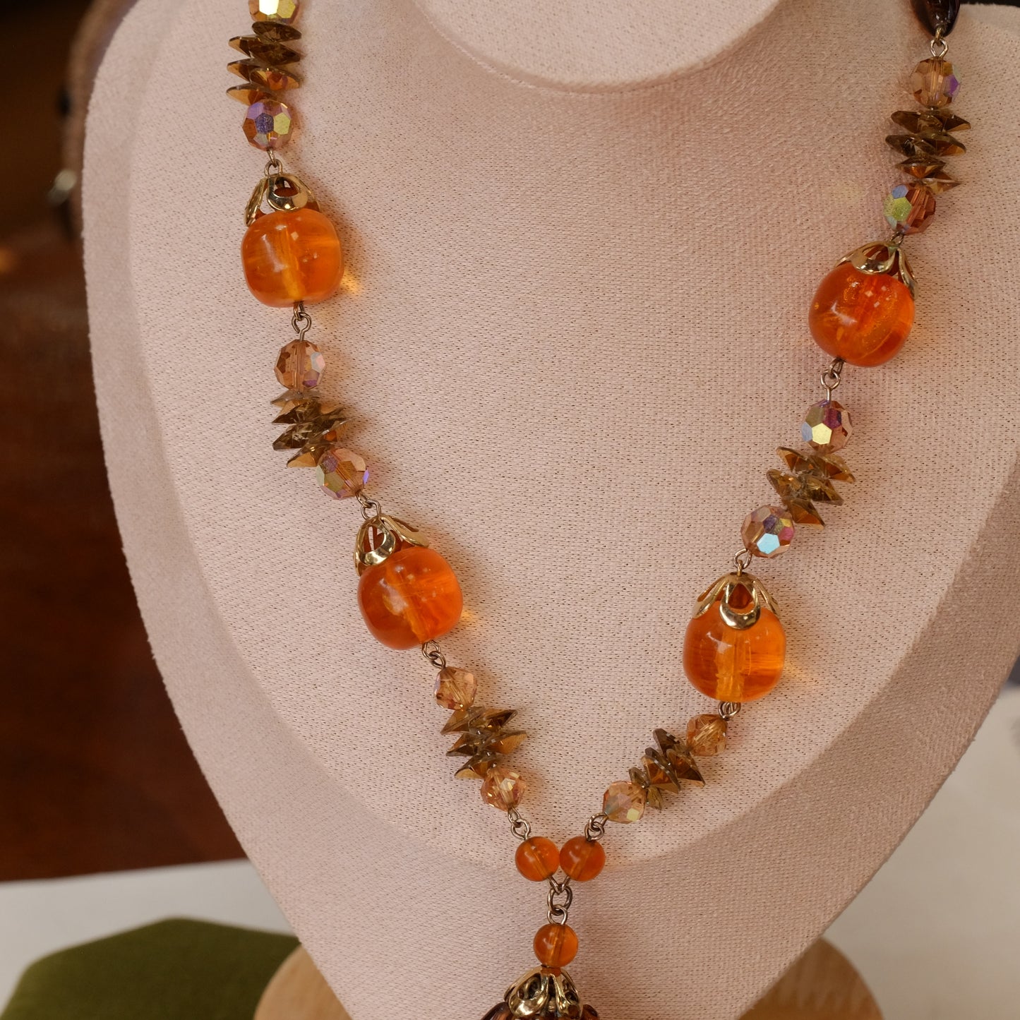 Vendome Faux Amber Necklace Tassel 1960s