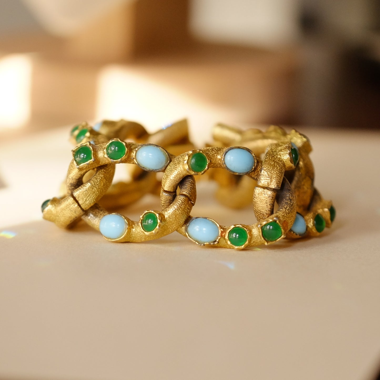 Vintage YSL Faux Emerald and Turquoise Bracelet 1970s