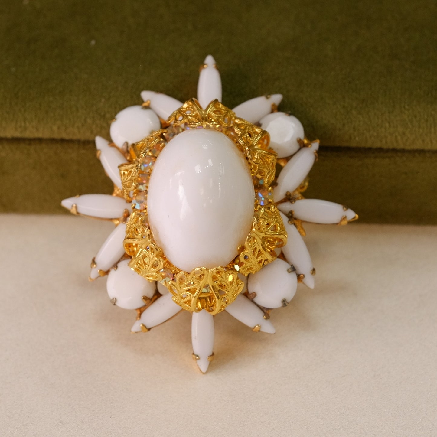 Vintage Milk Glass Brooch 1950s
