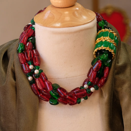 Designer Glass Mogul Necklace 1980s