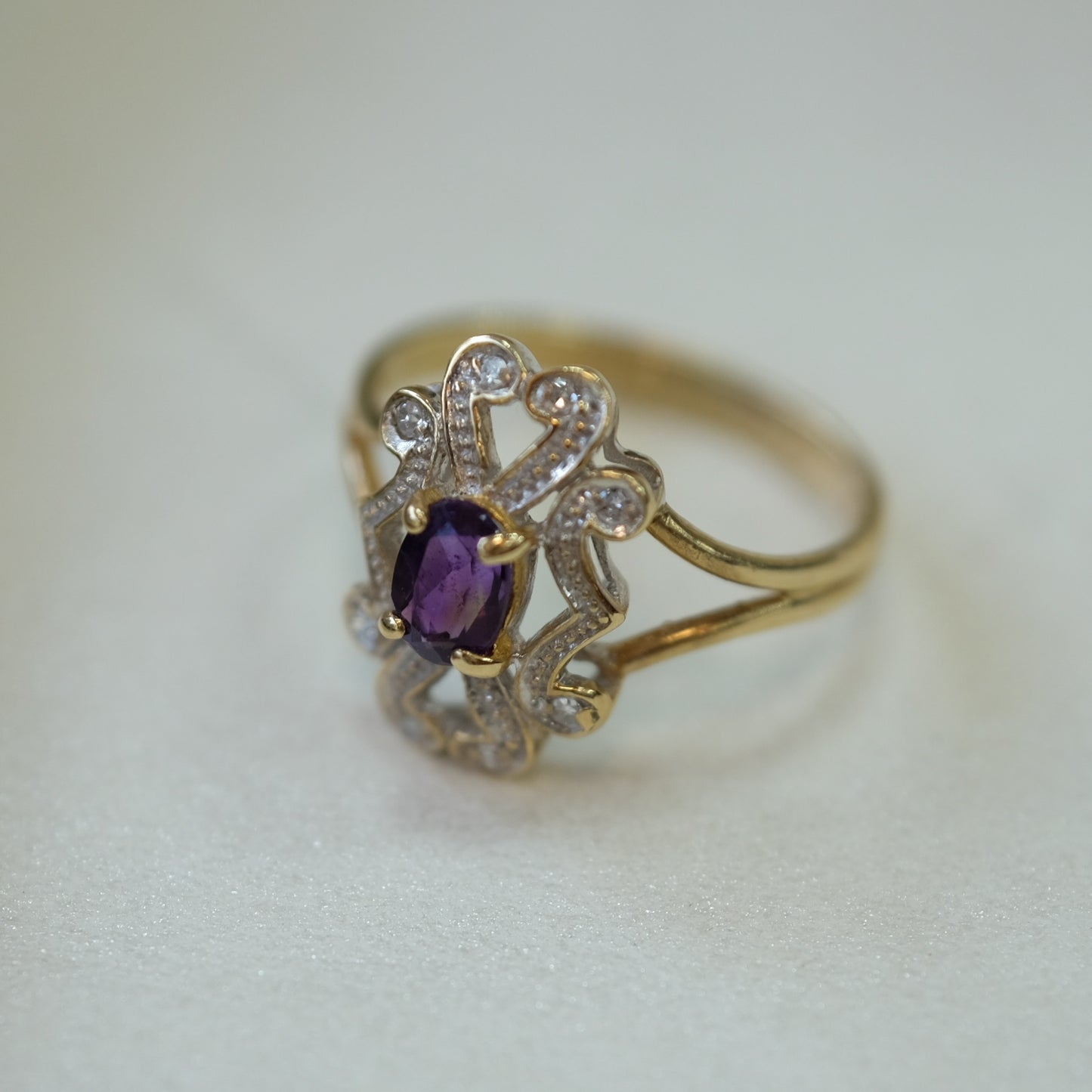 10k Gold Amethyst Diamond Ring