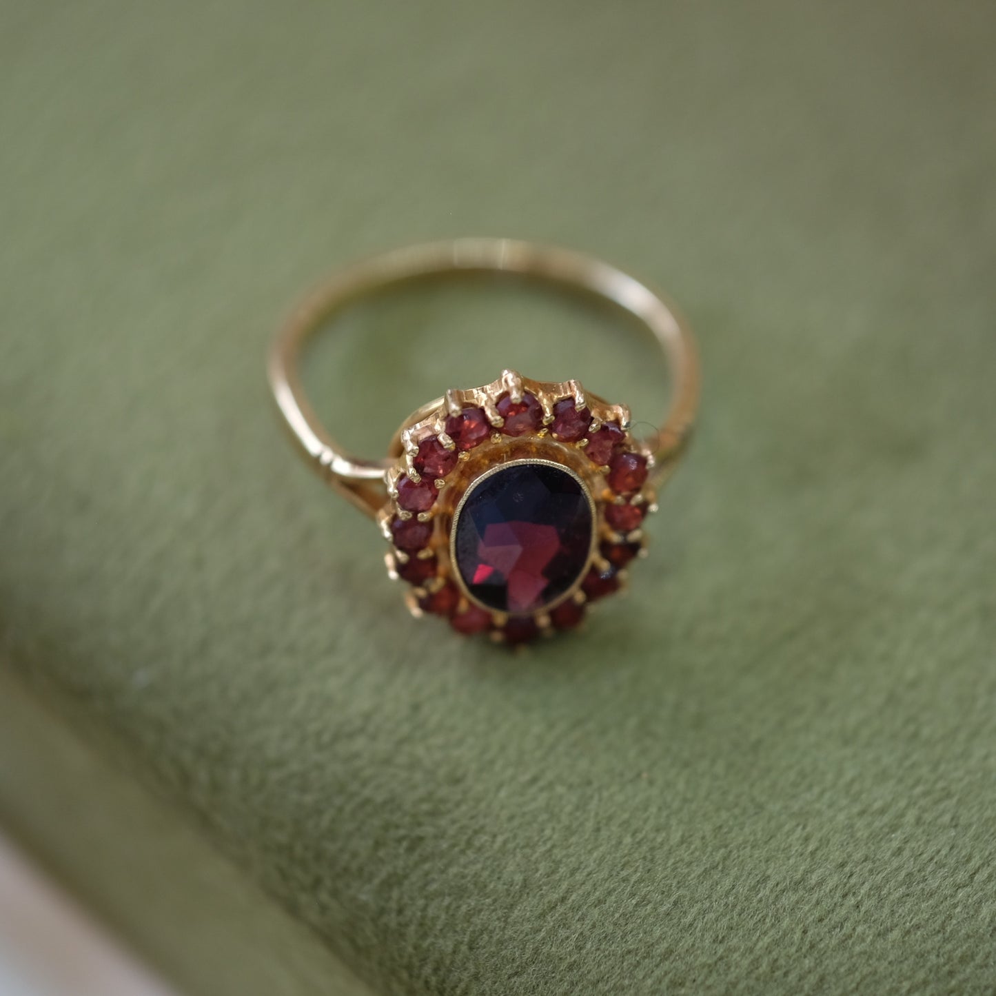 14K Gold Cluster Garnet Ring