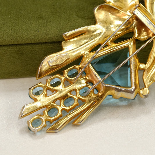 Collectible Leo Glass Dress Clip with Aqua Glass 1940s