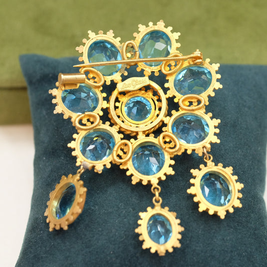 Collectible Leo Glass Blue Dangle Brooch 1940s