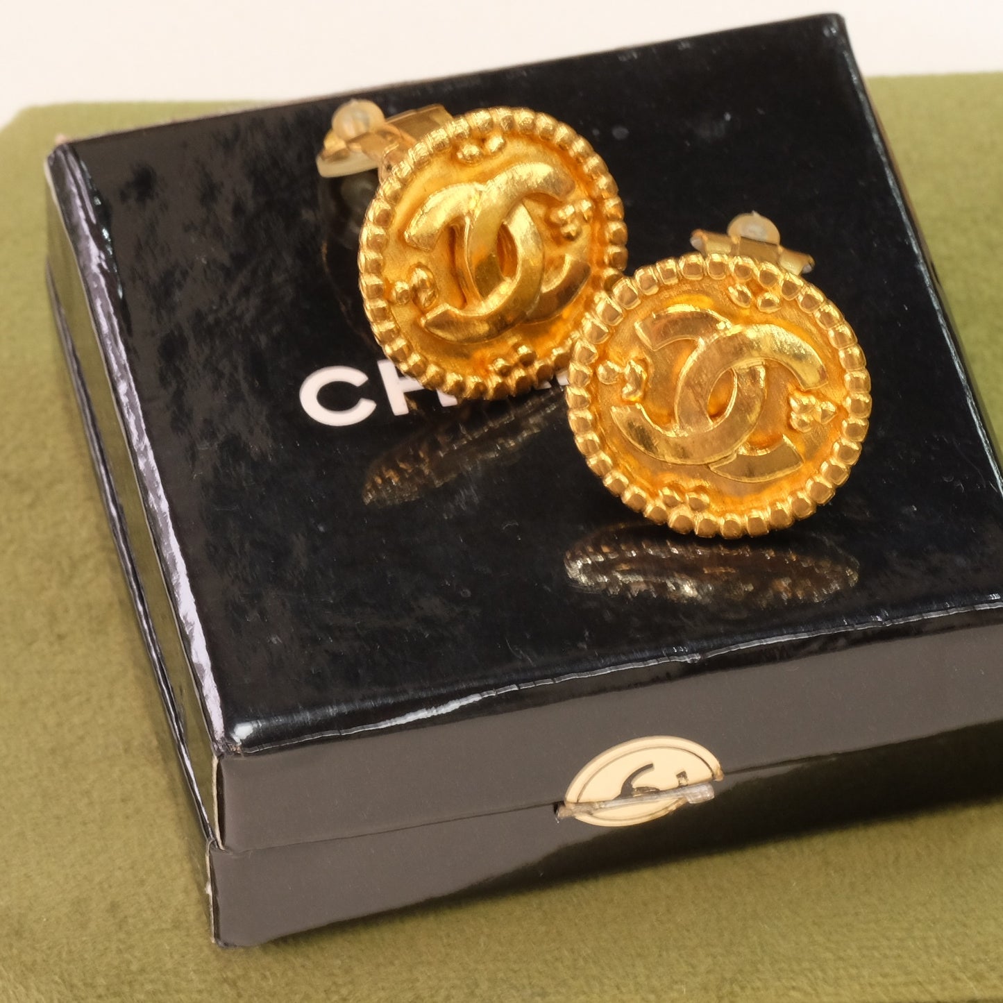 Vintage Chanel Logo Earrings with original Box 1990s