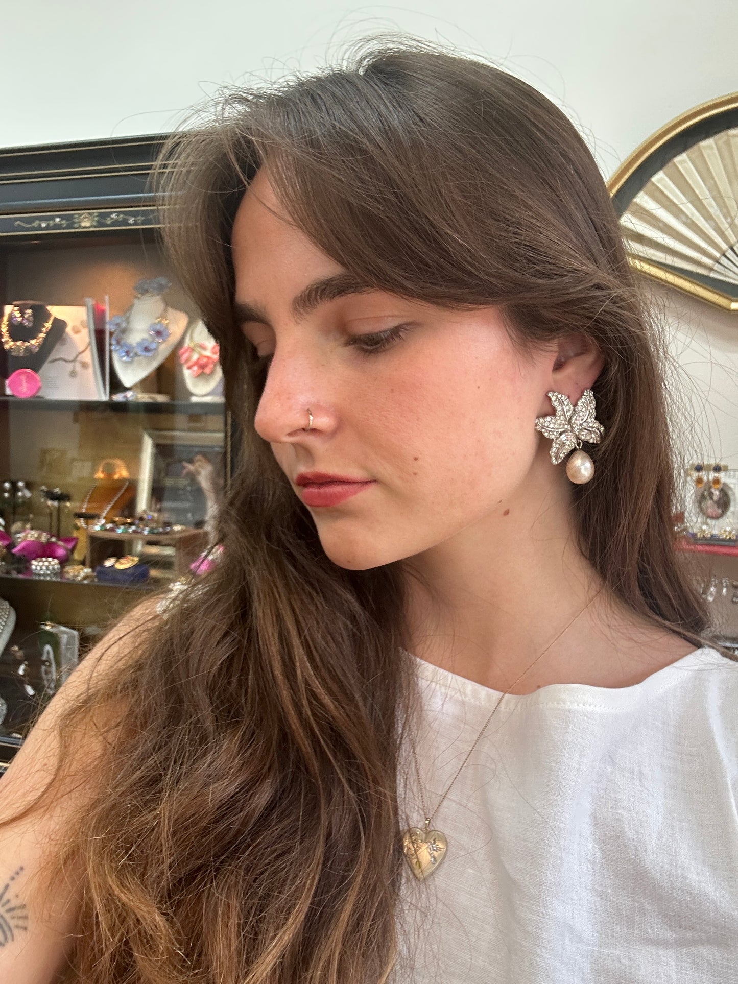 Ciner Starfish and Rhinestone Dangle Clip on Earrings