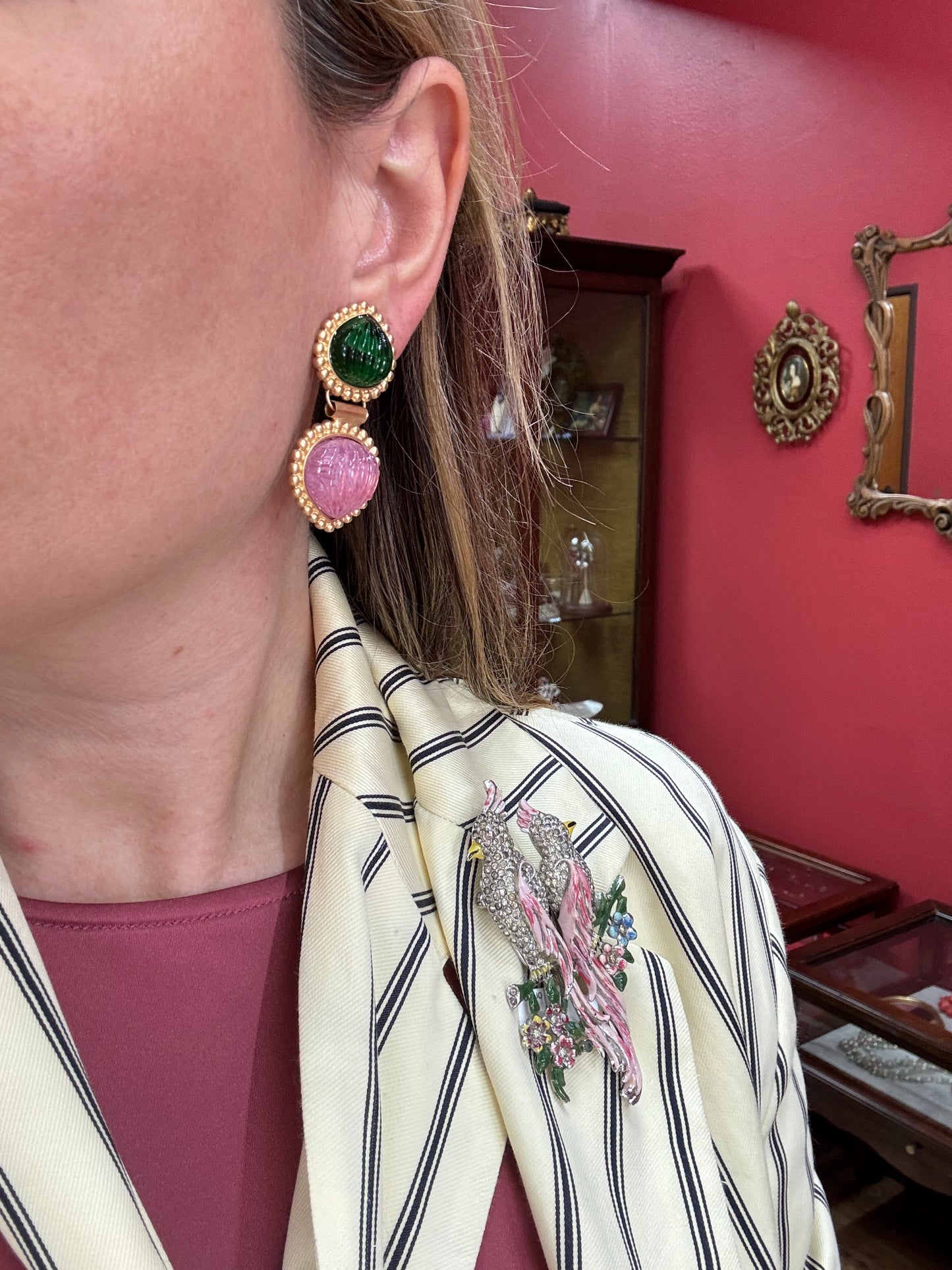 Coro Duette Pink Enamel Birds 1940s