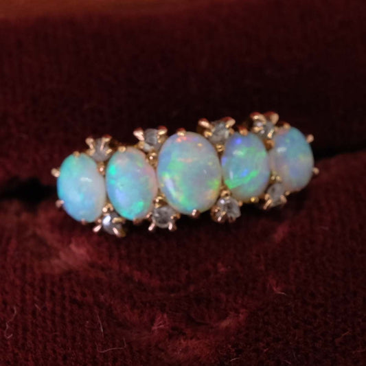 Antique Opals and Old Cut Diamond Ring